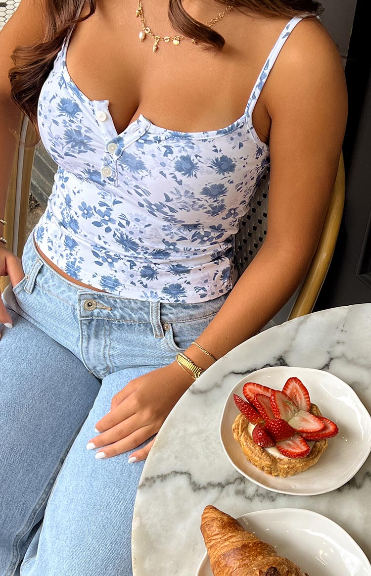 Andie Blue Floral Singlet-Vavasi.All Rights Reserved.