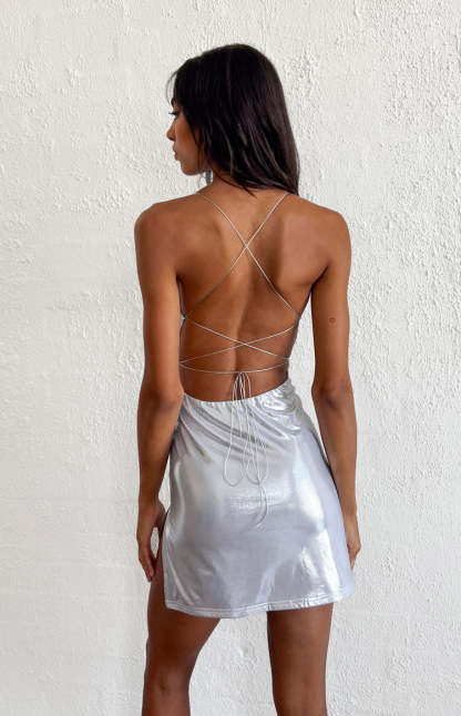 Andie Silver Metallic Mini Dress-Vavasi.All Rights Reserved.