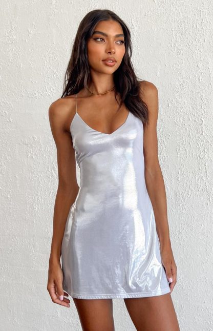 Andie Silver Metallic Mini Dress-Vavasi.All Rights Reserved.