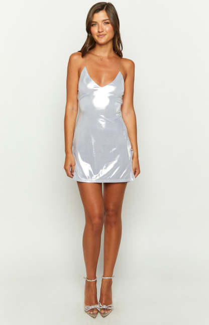 Andie Silver Metallic Mini Dress-Vavasi.All Rights Reserved.