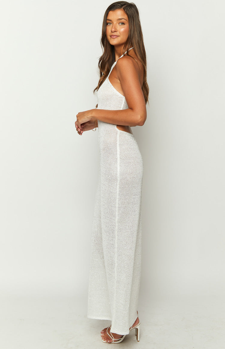 Andraya White Sequin Knit Maxi Dress-Vavasi.All Rights Reserved.