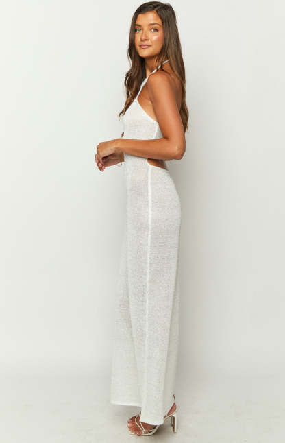 Andraya White Sequin Knit Maxi Dress-Vavasi.All Rights Reserved.