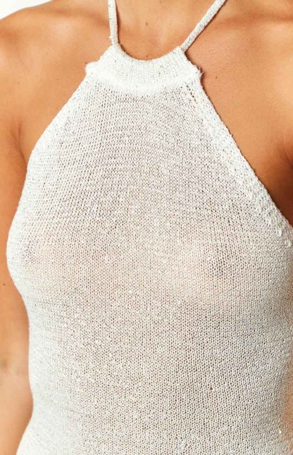 Andraya White Sequin Knit Maxi Dress-Vavasi.All Rights Reserved.