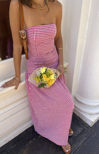 Angela Red Gingham Maxi Dress-Vavasi.All Rights Reserved.