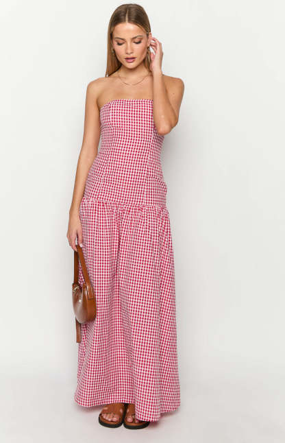 Angela Red Gingham Maxi Dress-Vavasi.All Rights Reserved.