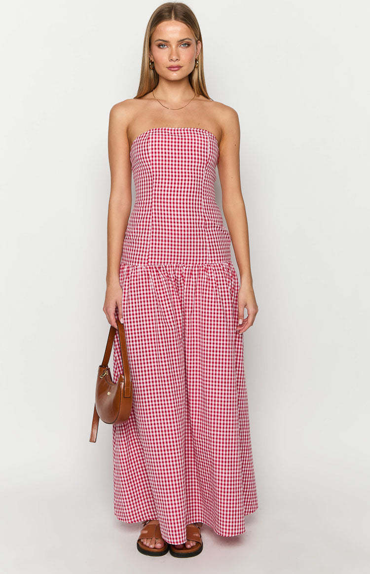 Angela Red Gingham Maxi Dress-Vavasi.All Rights Reserved.