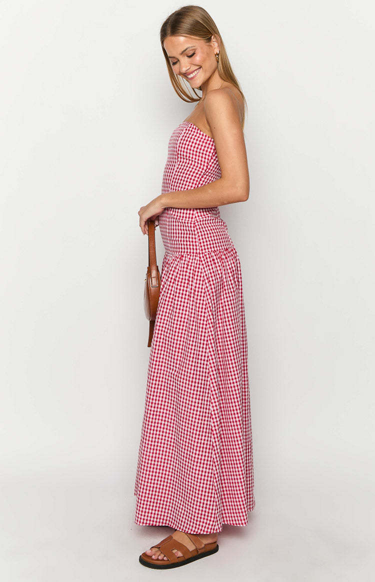 Angela Red Gingham Maxi Dress-Vavasi.All Rights Reserved.