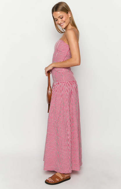 Angela Red Gingham Maxi Dress-Vavasi.All Rights Reserved.