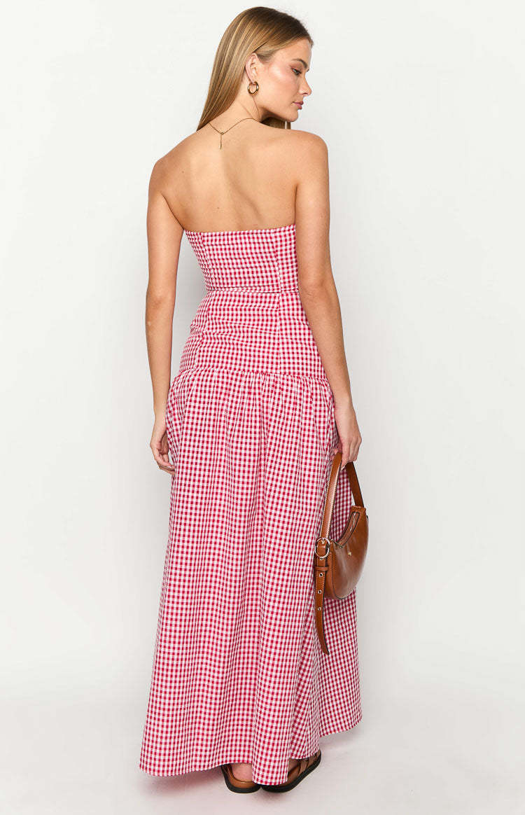 Angela Red Gingham Maxi Dress-Vavasi.All Rights Reserved.