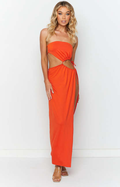 Annika Butterscotch Side Split Maxi Dress-Vavasi.All Rights Reserved.