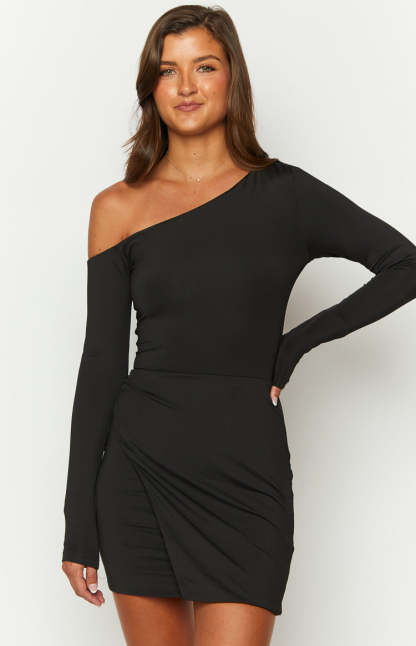 Antonio Black Long Sleeve Mini Dress-Vavasi.All Rights Reserved.