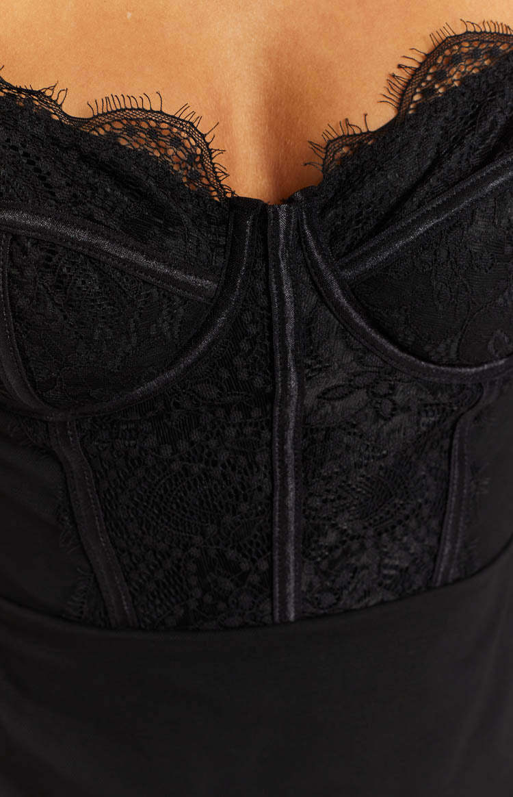 Arabella Black Lace Mesh Mini Dress-Vavasi.All Rights Reserved.