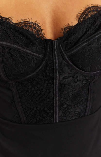 Arabella Black Lace Mesh Mini Dress-Vavasi.All Rights Reserved.