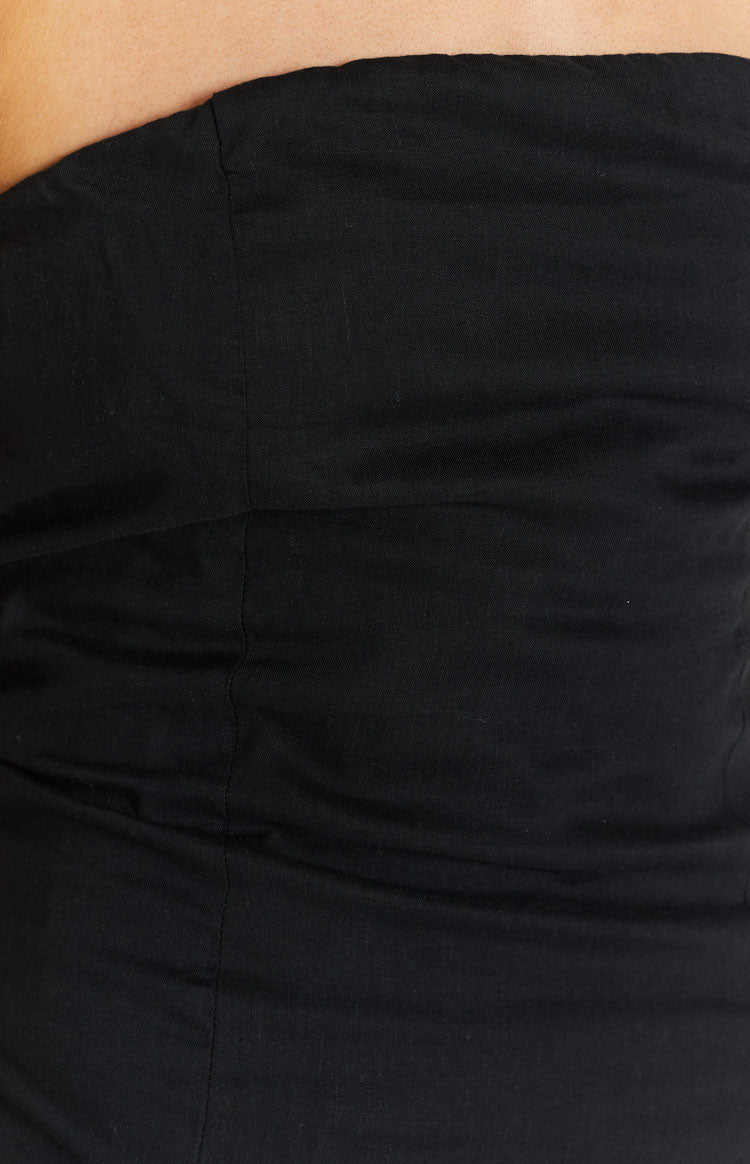 Arbor Black Strapless Linen Blend Mini Dress-Vavasi.All Rights Reserved.