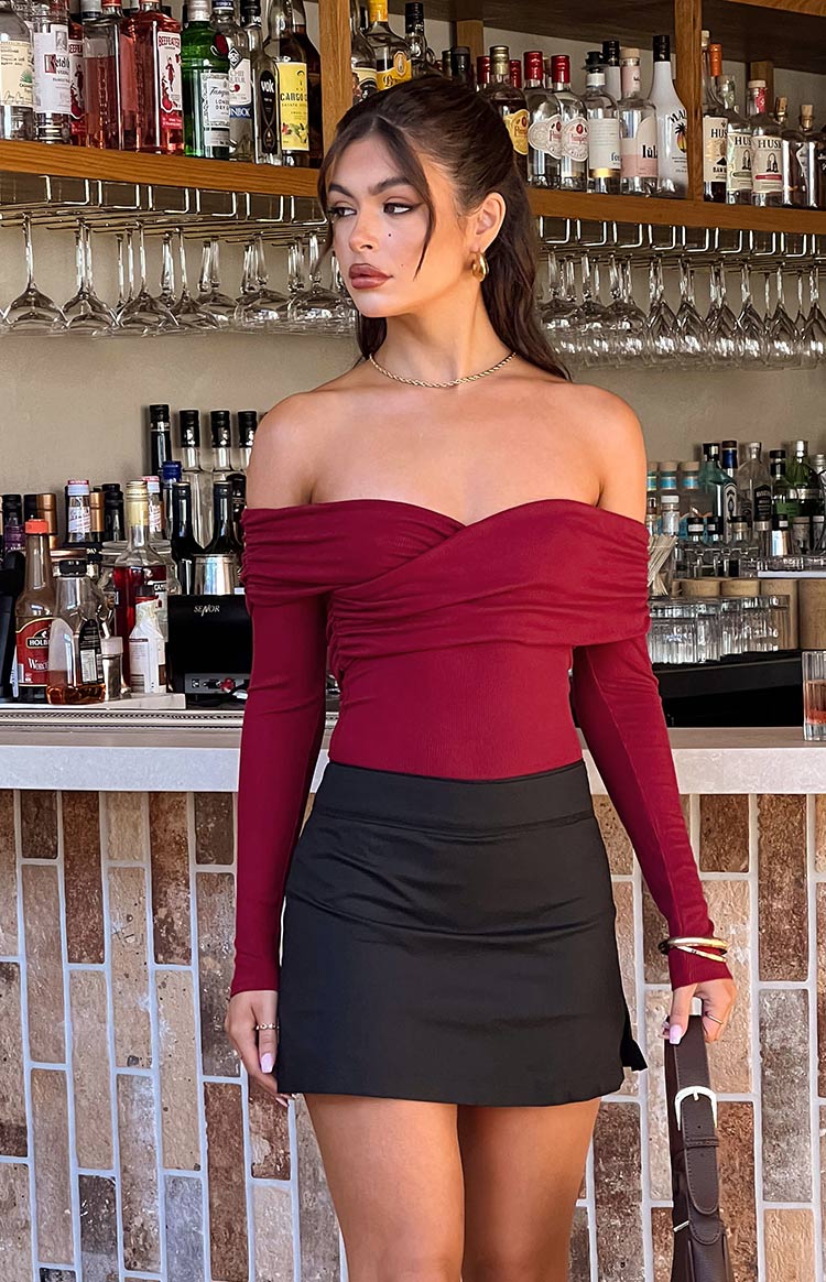 Ari Red Off Shoulder Bodysuit-Vavasi.All Rights Reserved.