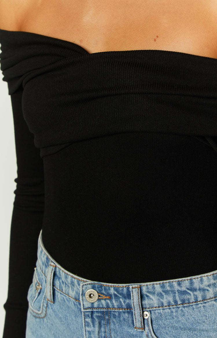 Ari Black Off Shoulder Bodysuit-Vavasi.All Rights Reserved.