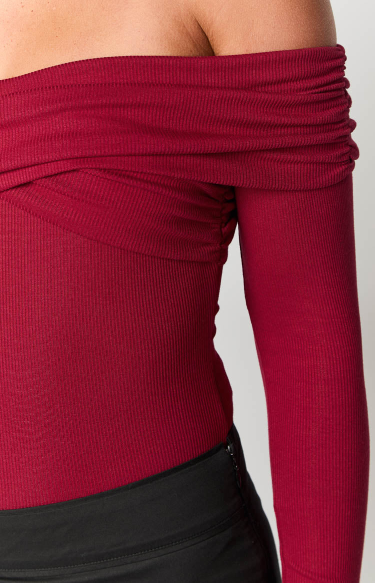 Ari Red Off Shoulder Bodysuit-Vavasi.All Rights Reserved.