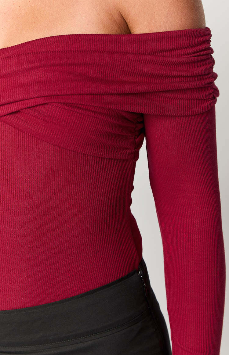 Ari Red Off Shoulder Bodysuit-Vavasi.All Rights Reserved.