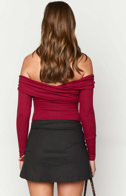 Ari Red Off Shoulder Bodysuit-Vavasi.All Rights Reserved.