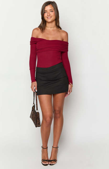 Ari Red Off Shoulder Bodysuit-Vavasi.All Rights Reserved.