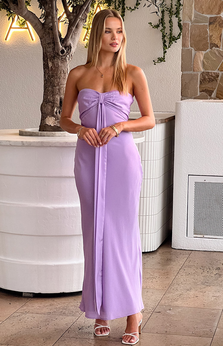 Ariella Lilac Satin Strapless Maxi Dress-Vavasi.All Rights Reserved.
