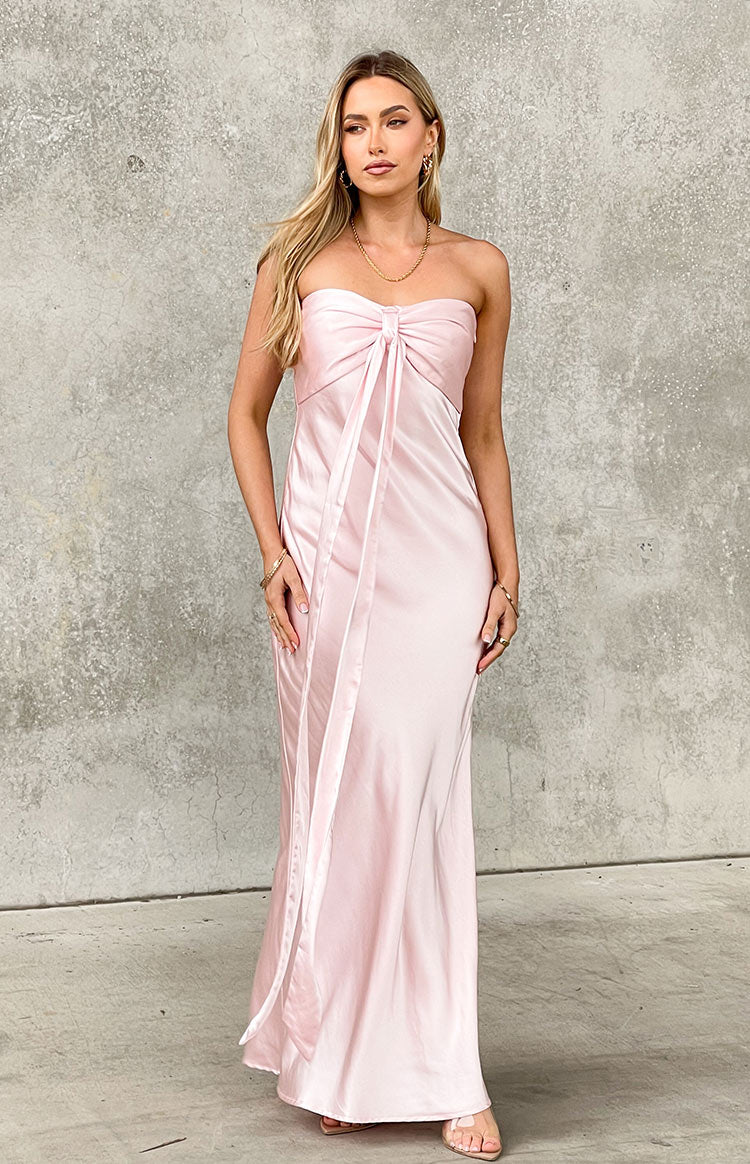 Ariella Pink Satin Strapless Maxi Dress-Vavasi.All Rights Reserved.