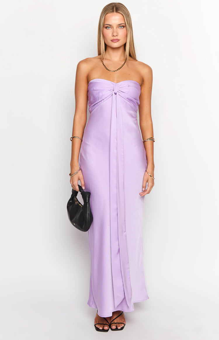 Ariella Lilac Satin Strapless Maxi Dress-Vavasi.All Rights Reserved.