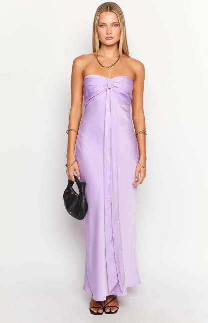 Ariella Lilac Satin Strapless Maxi Dress-Vavasi.All Rights Reserved.