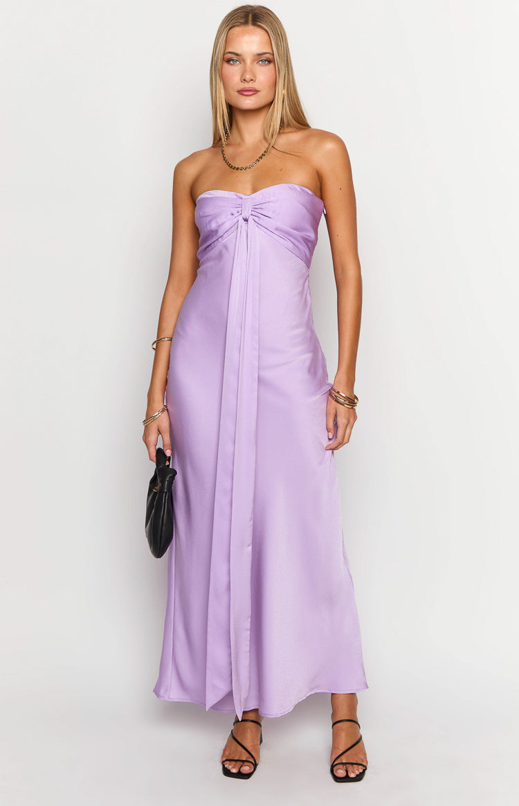 Ariella Lilac Satin Strapless Maxi Dress-Vavasi.All Rights Reserved.