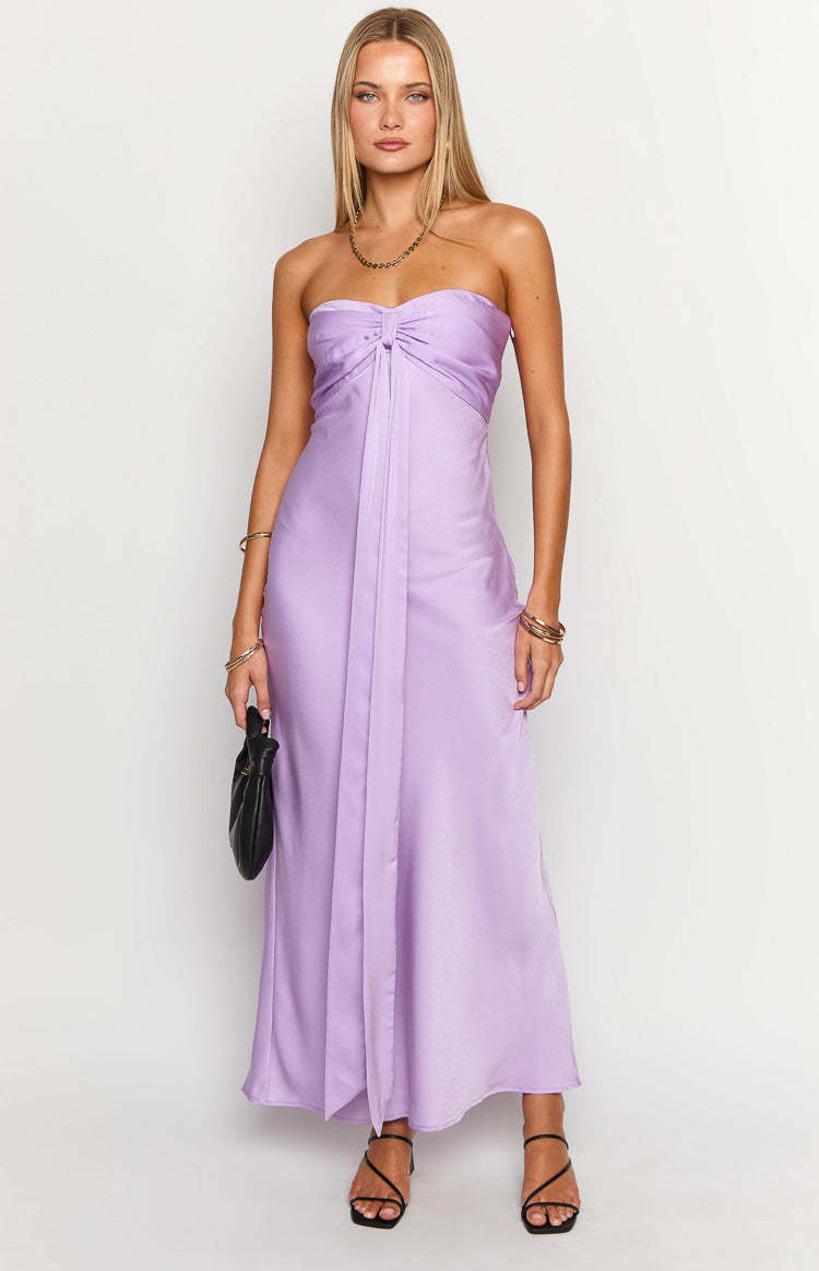 Ariella Lilac Satin Strapless Maxi Dress-Vavasi.All Rights Reserved.