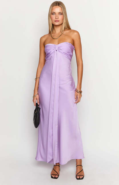 Ariella Lilac Satin Strapless Maxi Dress-Vavasi.All Rights Reserved.