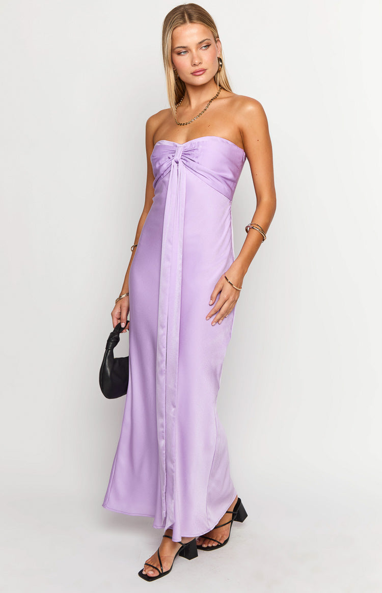 Ariella Lilac Satin Strapless Maxi Dress-Vavasi.All Rights Reserved.
