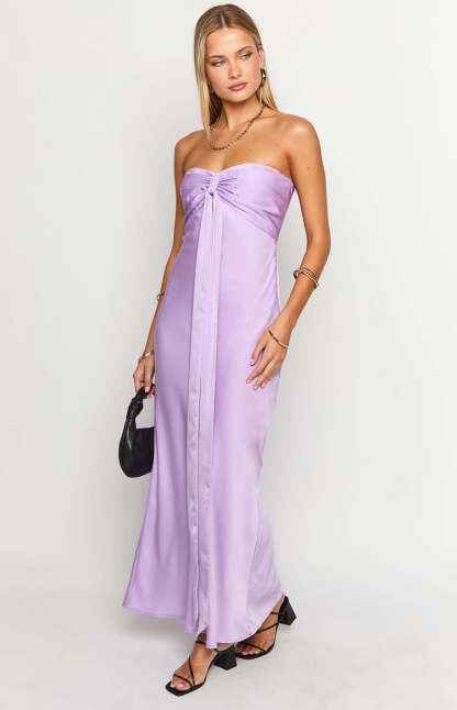 Ariella Lilac Satin Strapless Maxi Dress-Vavasi.All Rights Reserved.