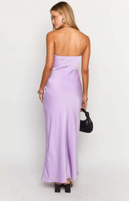 Ariella Lilac Satin Strapless Maxi Dress-Vavasi.All Rights Reserved.