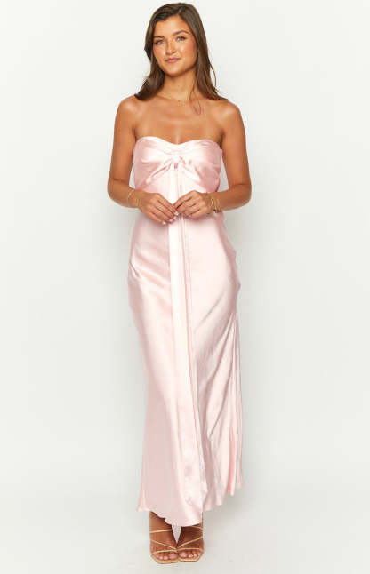 Ariella Pink Satin Strapless Maxi Dress-Vavasi.All Rights Reserved.