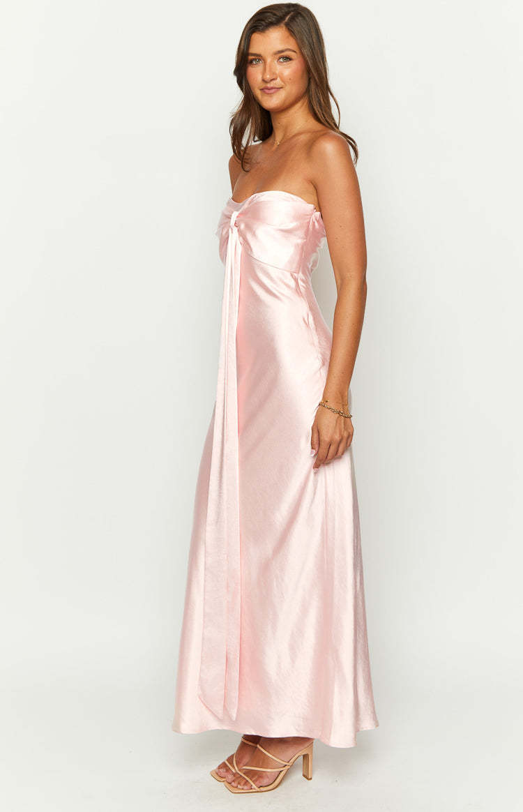 Ariella Pink Satin Strapless Maxi Dress-Vavasi.All Rights Reserved.