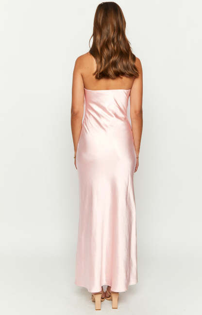 Ariella Pink Satin Strapless Maxi Dress-Vavasi.All Rights Reserved.