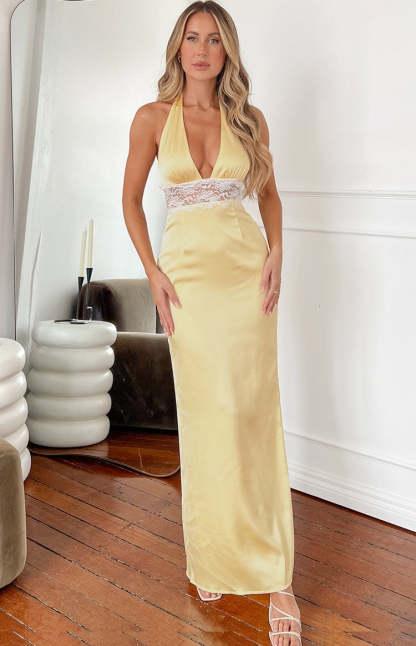 Arli Yellow Lace Maxi Dress-Vavasi.All Rights Reserved.