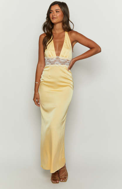 Arli Yellow Lace Maxi Dress-Vavasi.All Rights Reserved.