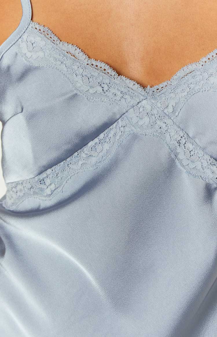 Arlo Blue Satin Lace Mini Dress-Vavasi.All Rights Reserved.