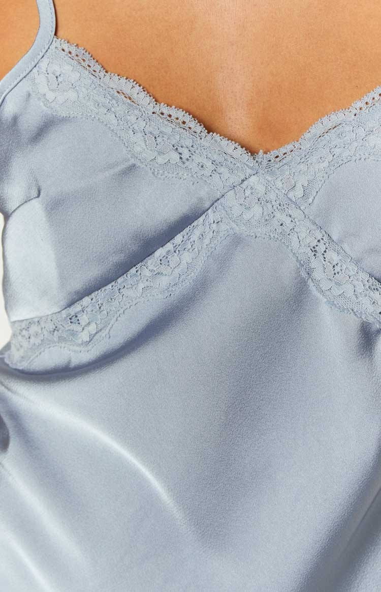 Arlo Blue Satin Lace Mini Dress-Vavasi.All Rights Reserved.