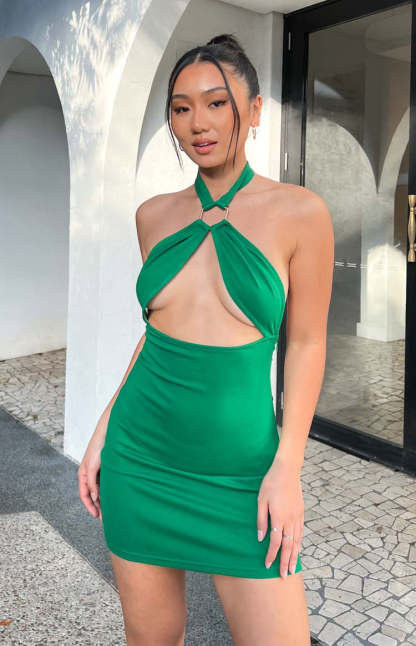 Armelle Green Halter Neck Mini Dress-Vavasi.All Rights Reserved.