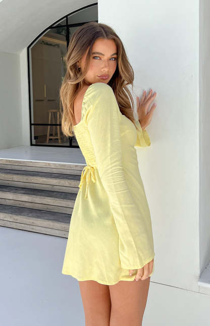 Arna Yellow Long Sleeve Mini Dress-Vavasi.All Rights Reserved.
