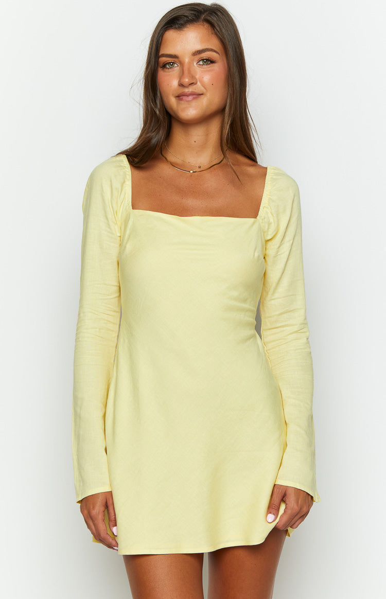 Arna Yellow Long Sleeve Mini Dress-Vavasi.All Rights Reserved.