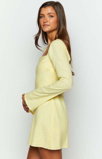 Arna Yellow Long Sleeve Mini Dress-Vavasi.All Rights Reserved.
