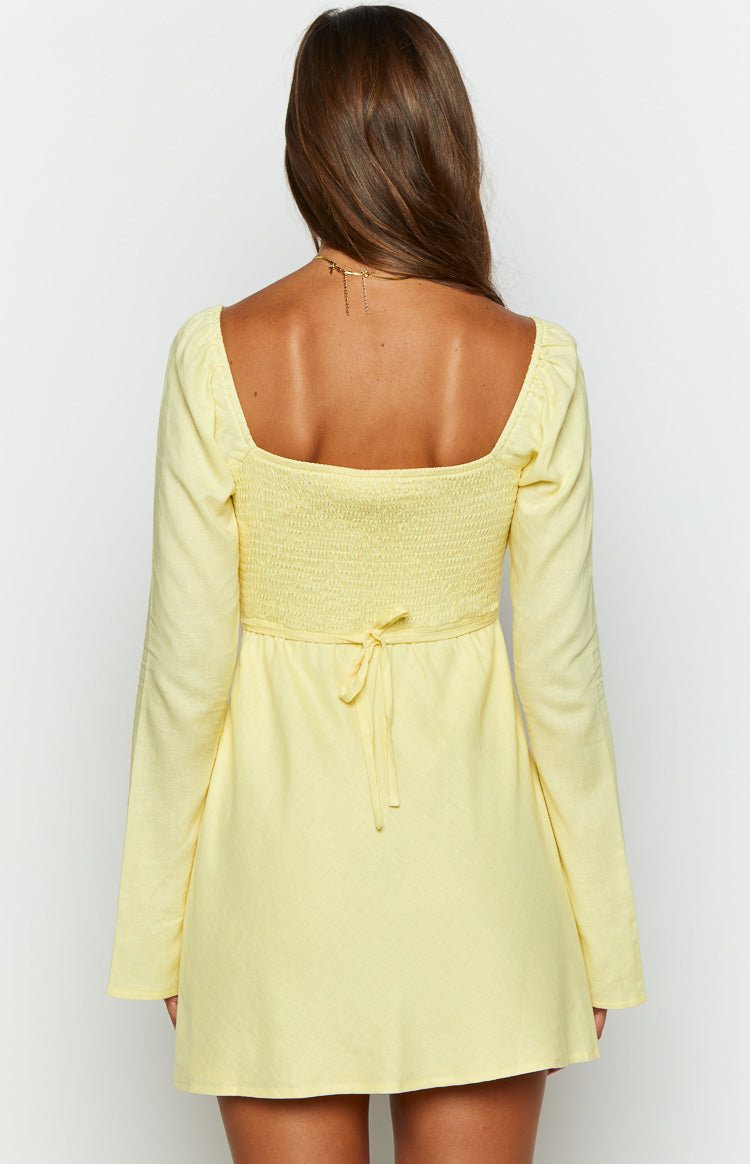 Arna Yellow Long Sleeve Mini Dress-Vavasi.All Rights Reserved.
