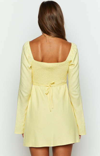 Arna Yellow Long Sleeve Mini Dress-Vavasi.All Rights Reserved.