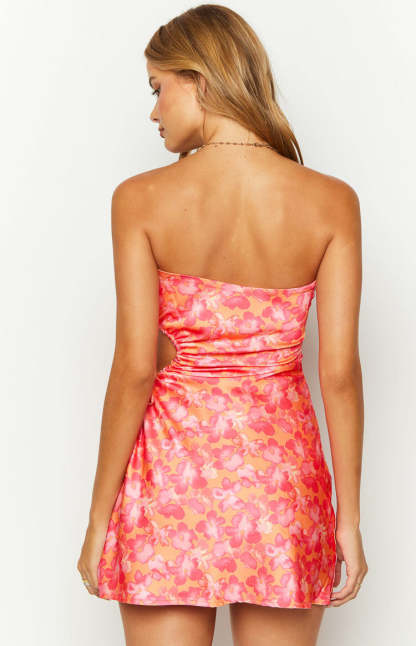 Arthur Orange Floral Print Strapless Mini Dress-Vavasi.All Rights Reserved.