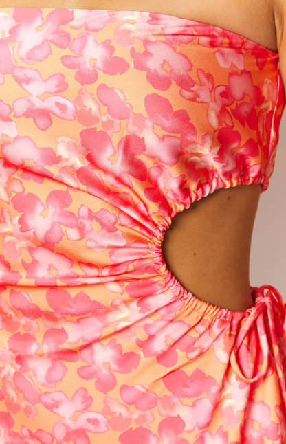 Arthur Orange Floral Print Strapless Mini Dress-Vavasi.All Rights Reserved.