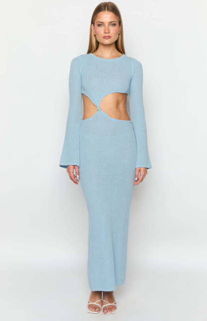 Arya Blue Long Sleeve Knit Maxi Dress-Vavasi.All Rights Reserved.